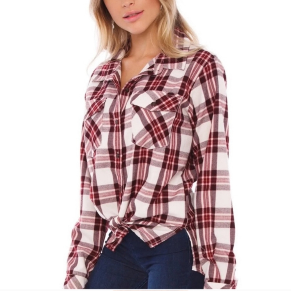 Anthropologie Red and White Plaid Button Down Shirt - Picture 9 of 9